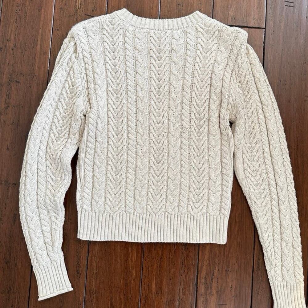 Evereve Sweater Womens XS Cable Knit Alexis Strong Shoulder Pullover Ivory - Picture 9 of 12